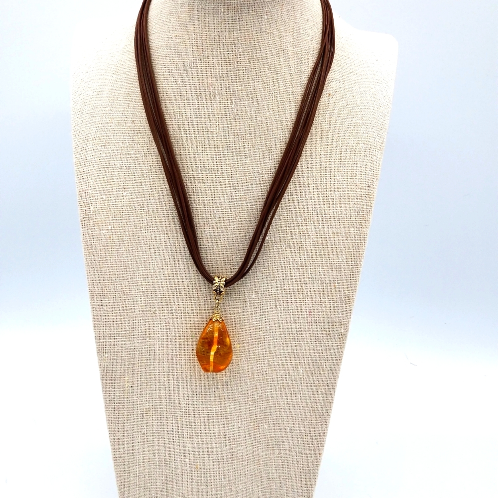Signed Lia Sophia Multi Corded Amber Colored Pendant